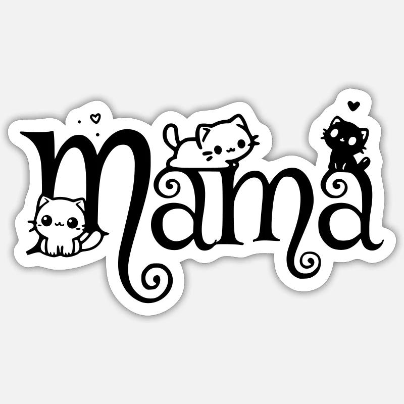 Maman Chat Maman Chaton - Sticker taille S (10 x 10 cm) - blanc mat