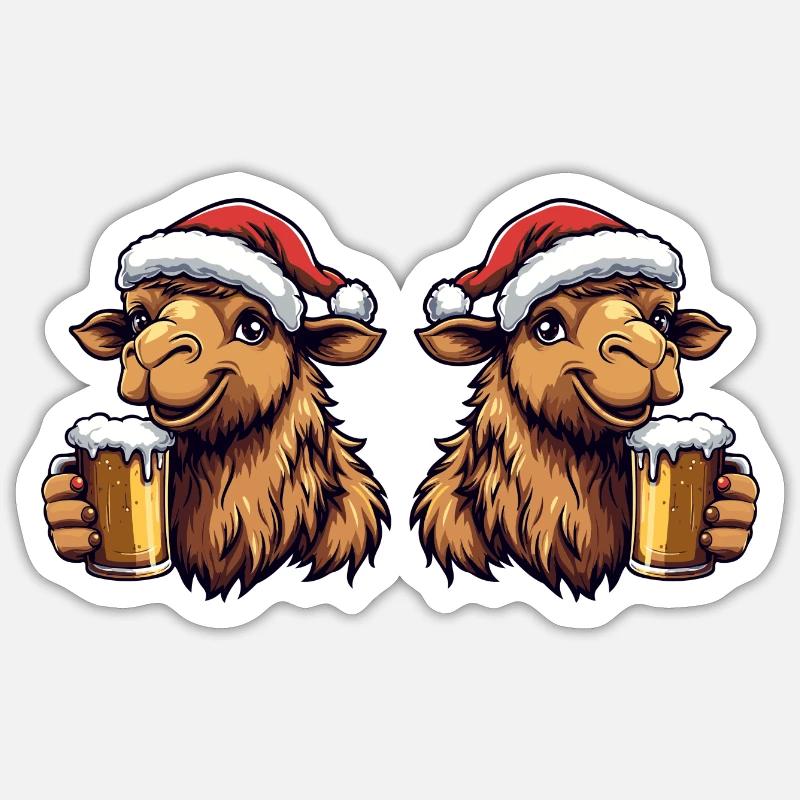 Kamel Weihnachten Bier Team - Sticker Größe S (10 x 10 cm) - Mattweiß