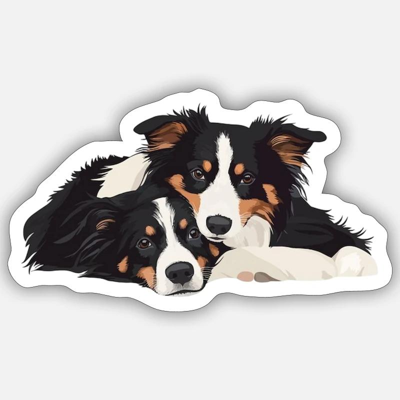 Australische Schäferhunde - Sticker Größe S (10 x 10 cm) - Mattweiß