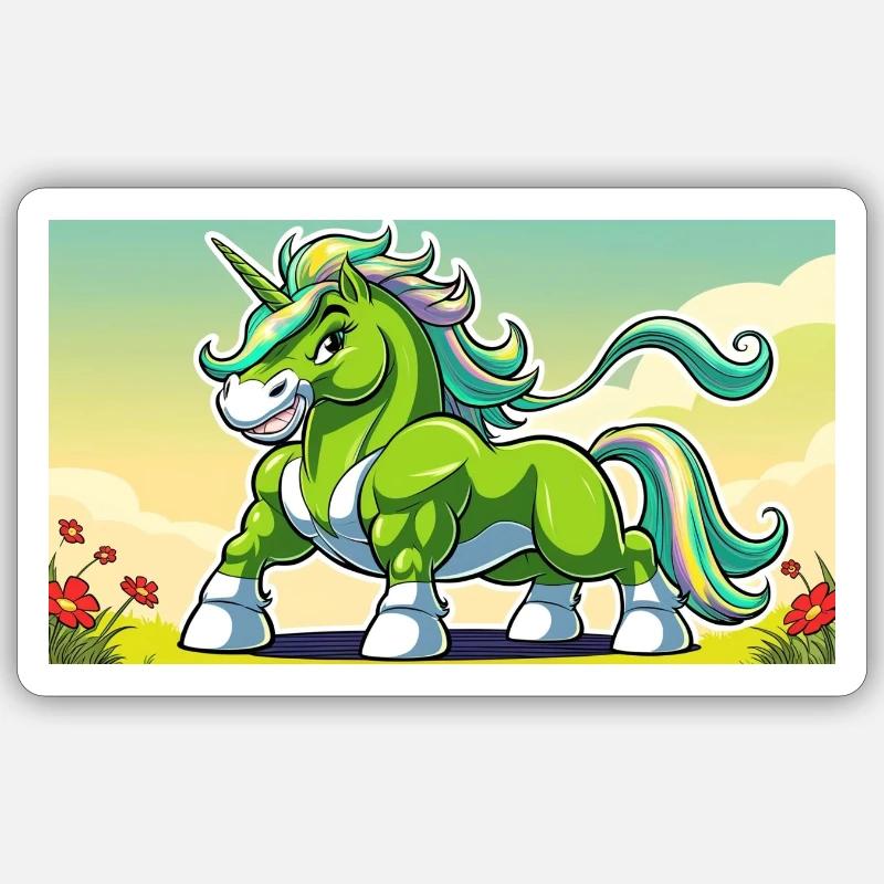La licorne Green Runner - Sticker taille S (10 x 10 cm) - blanc mat