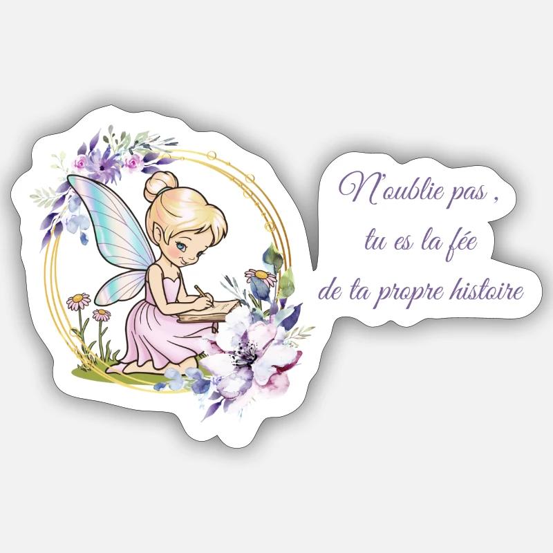 fée rêveuse écrivain - Sticker taille S (10 x 10 cm) - blanc mat
