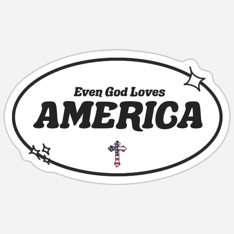 Même Dieu Adore l'Amérique - Sticker taille S (10 x 10 cm) - blanc mat