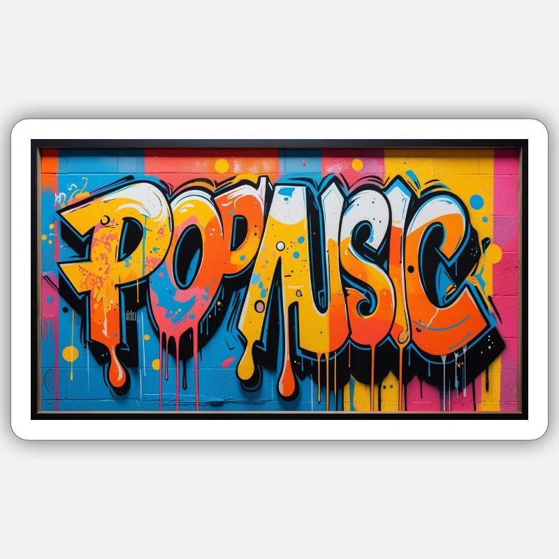 graffiti marqu POPMUSIC 2 - Sticker taille S (10 x 10 cm) - blanc mat
