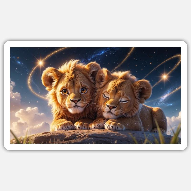Deux petits lions - Sticker taille S (10 x 10 cm) - blanc mat