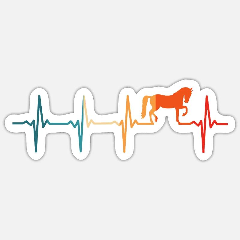 Cheval Retro Heartbeat Cavalier - Sticker taille S (10 x 10 cm) - blanc mat