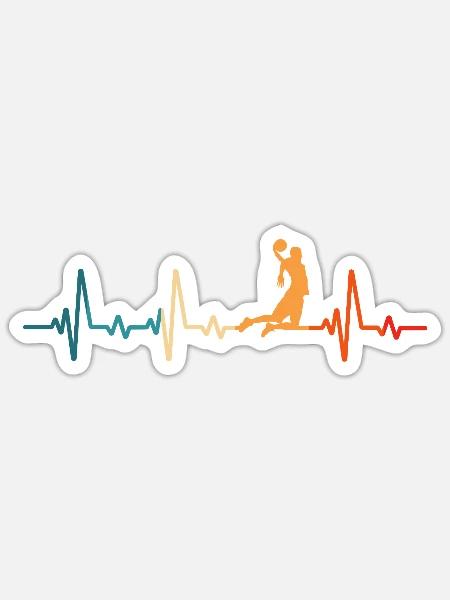 Retro Basketball Herzschlag basketballer - Sticker Größe S (10 x 10 cm) - Mattweiß
