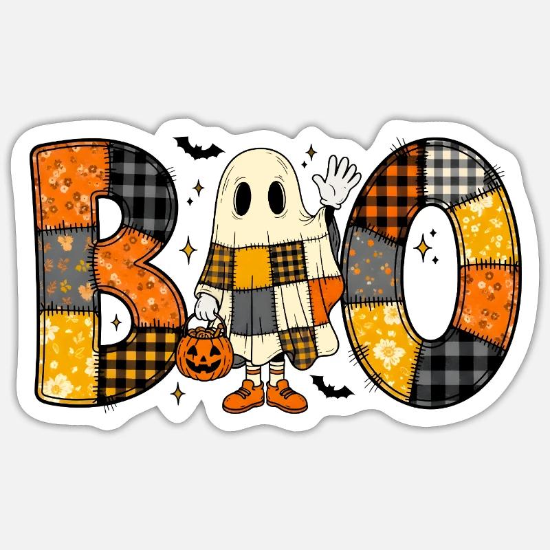 Ghost Halloween Patchwork Boo - Sticker Größe S (10 x 10 cm) - Mattweiß