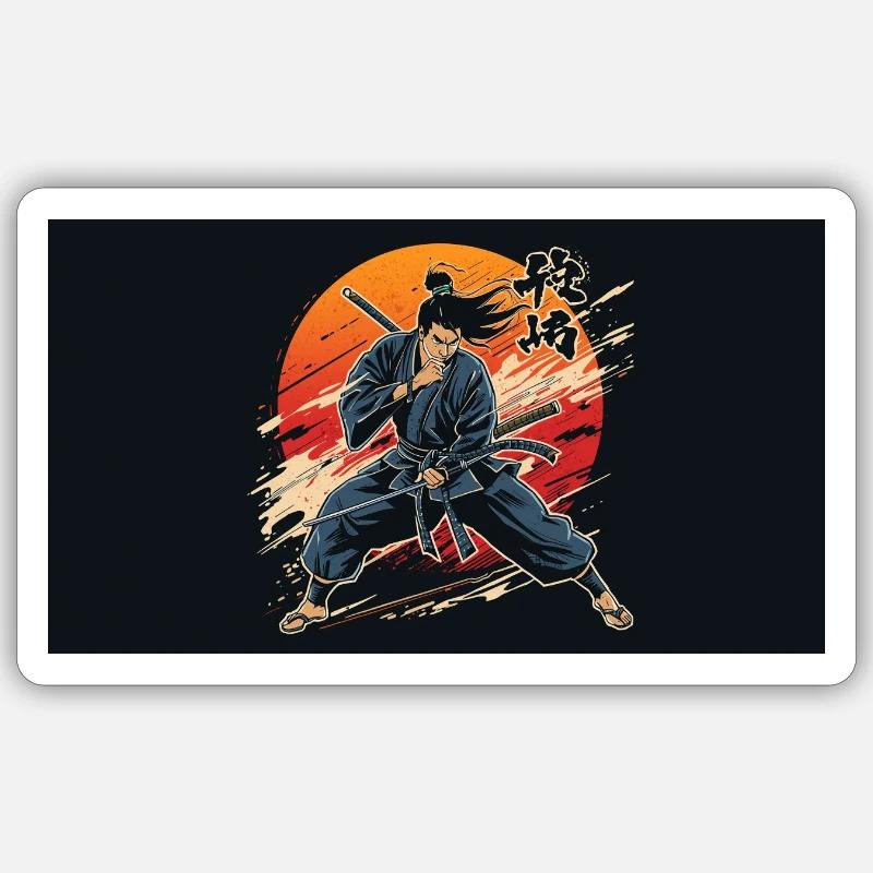 Samouraï au coucher du soleil - Sticker taille S (10 x 10 cm) - blanc mat