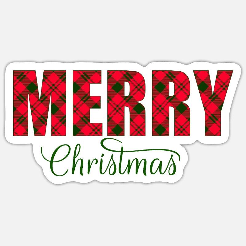 Merry Christmas Plaid Script - Sticker size S (10 x 10 cm) - white matte