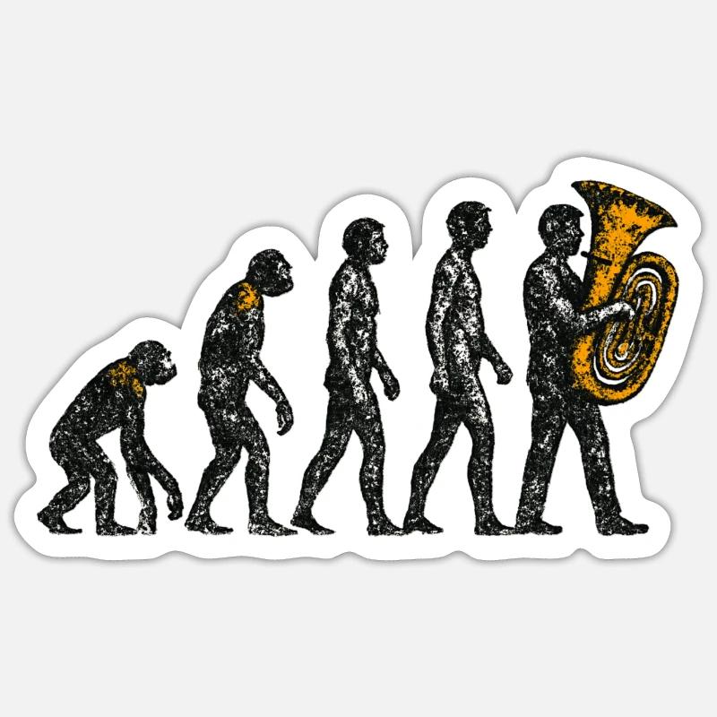 Evolution to Tuba Player Grunge Design - Sticker size S (10 x 10 cm) - white matte