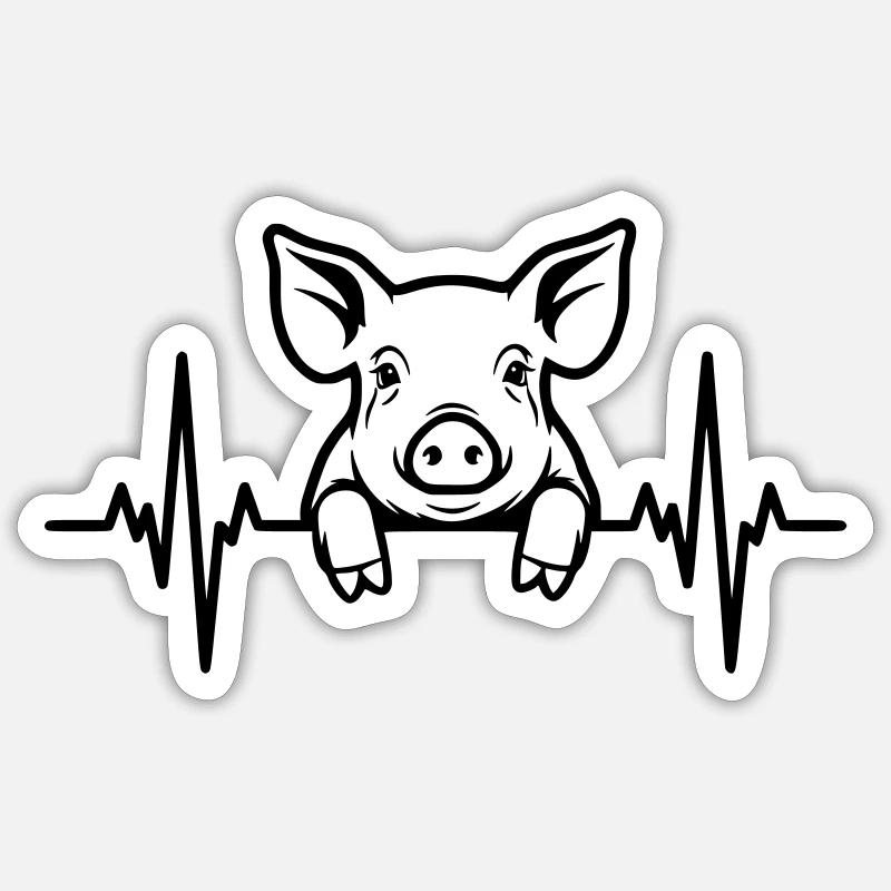 Schwein Herzschlag – Süßes Ferkel - Sticker Größe S (10 x 10 cm) - Mattweiß