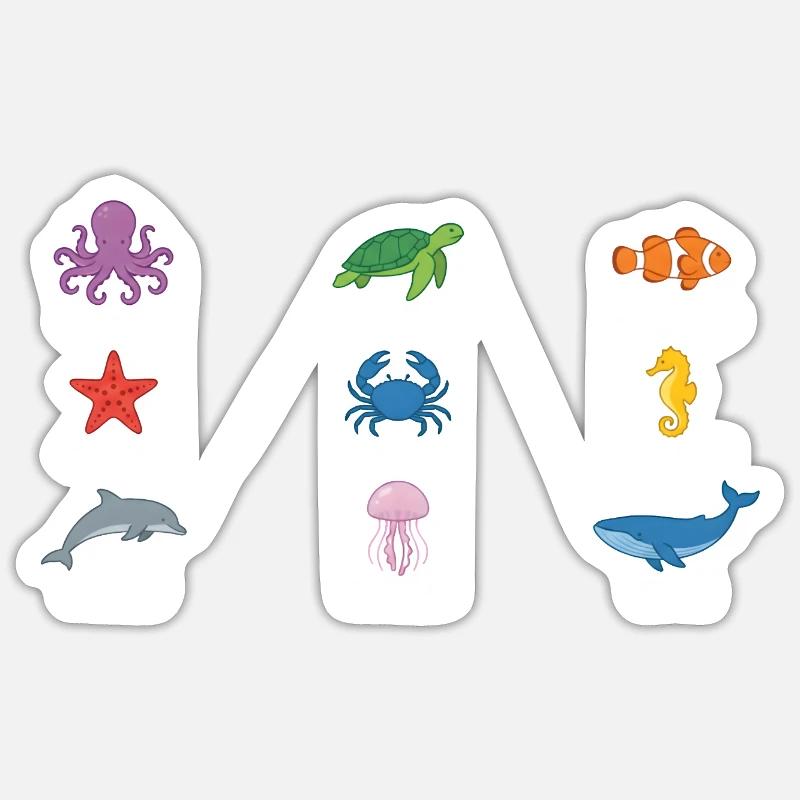 Conception de la faune sous-marine - Sticker taille S (10 x 10 cm) - blanc mat