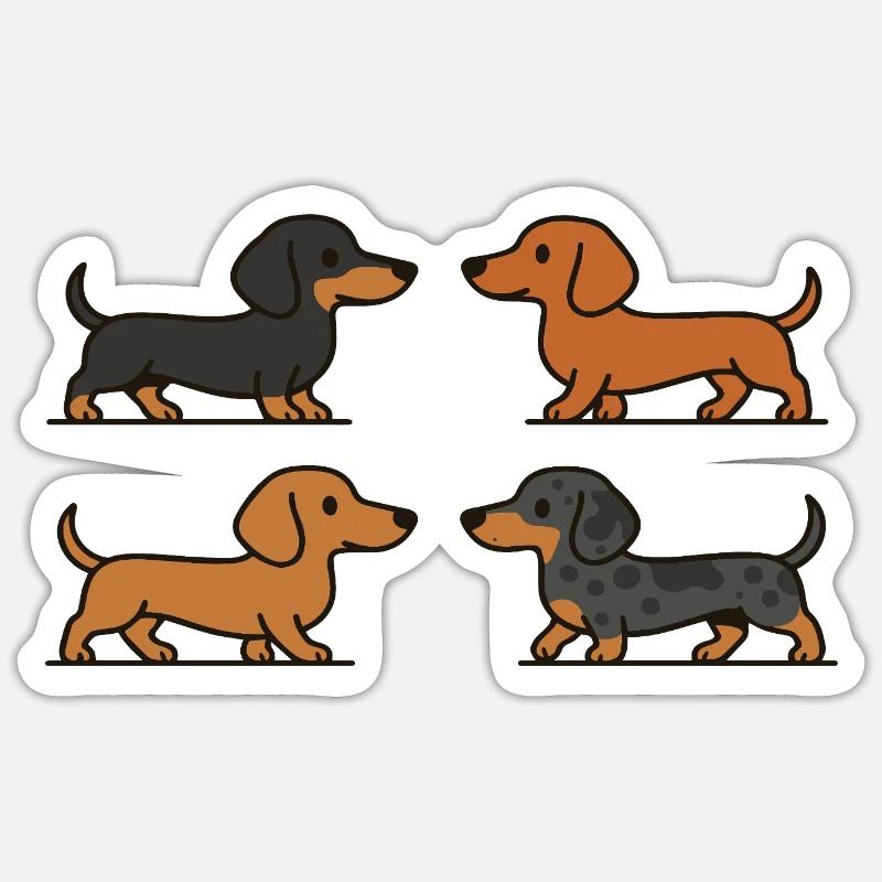 Mignons teckels en variations de couleur - Sticker taille S (10 x 10 cm) - blanc mat