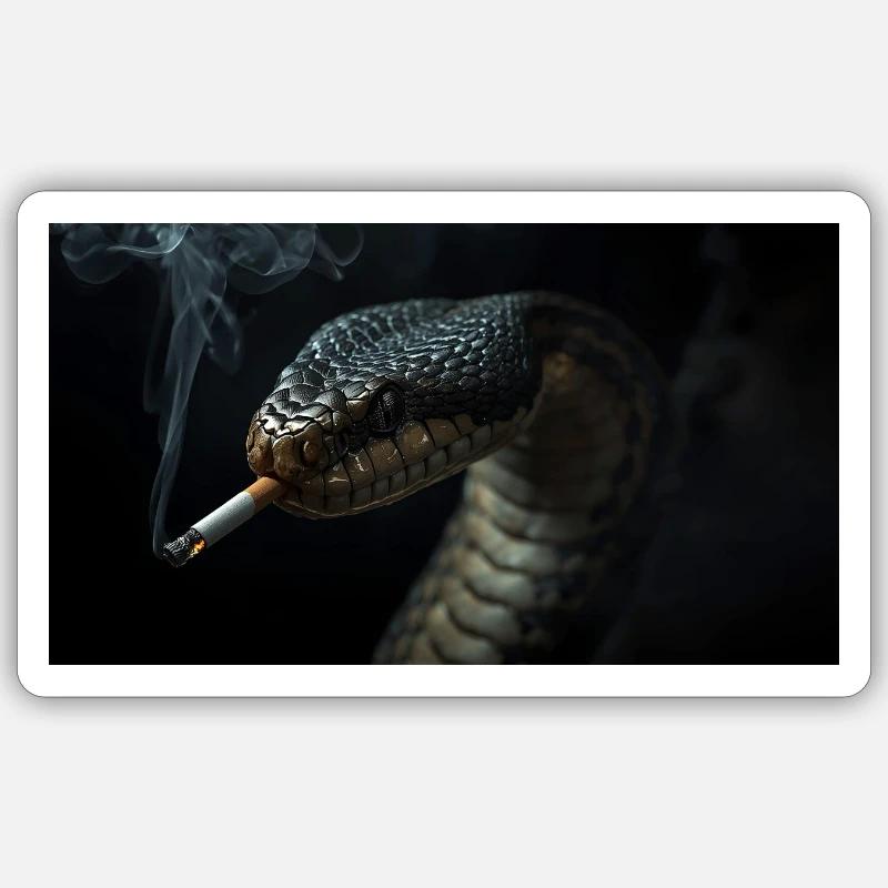 Cobra Snake with Cigarette - Sticker size S (10 x 10 cm) - white matte