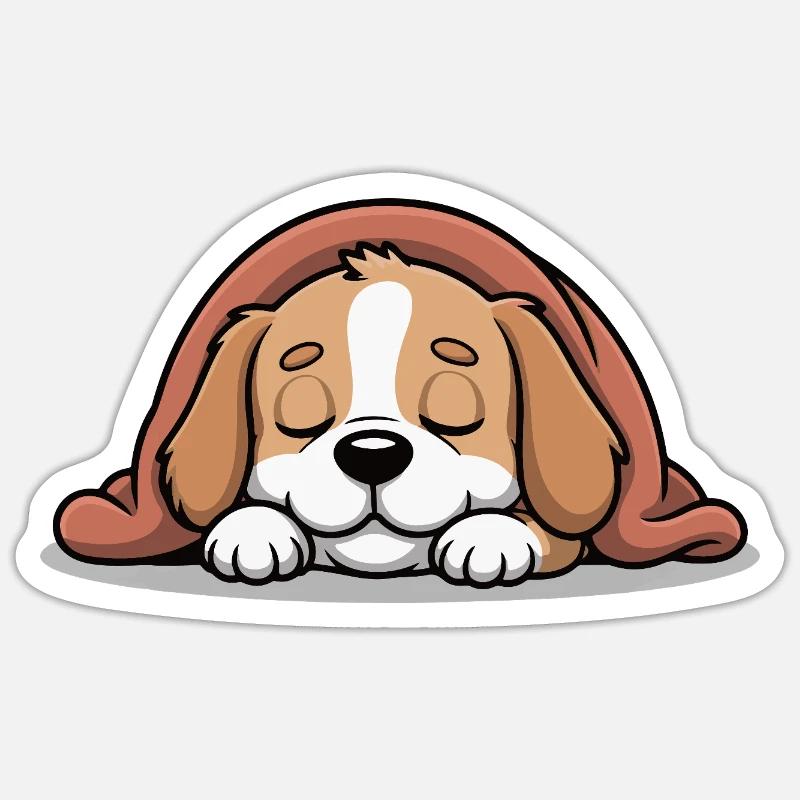 Sleeping Beagle Under Blanket - Sticker size S (10 x 10 cm) - white matte
