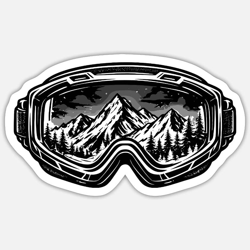 Mountains in ski goggle design - Sticker size S (10 x 10 cm) - white matte