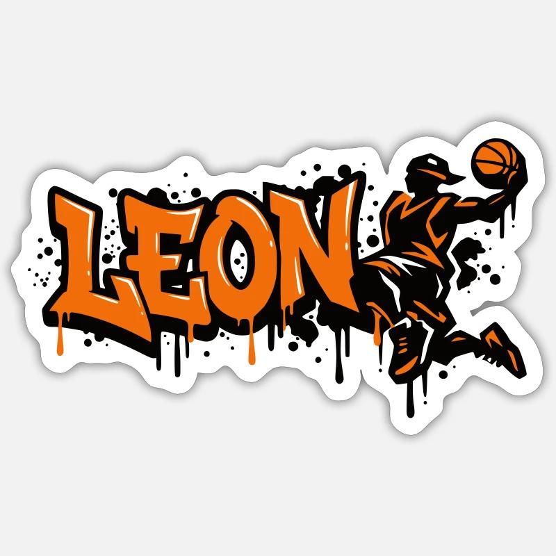 LEON Graffiti Basket-ball Dunk - Sticker taille S (10 x 10 cm) - blanc mat