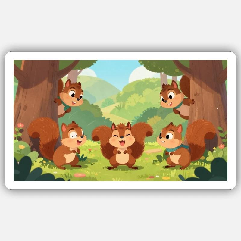 Amis écureuils jouant à cache-cache dans la forêt Sticker taille S (10 x 10 cm)