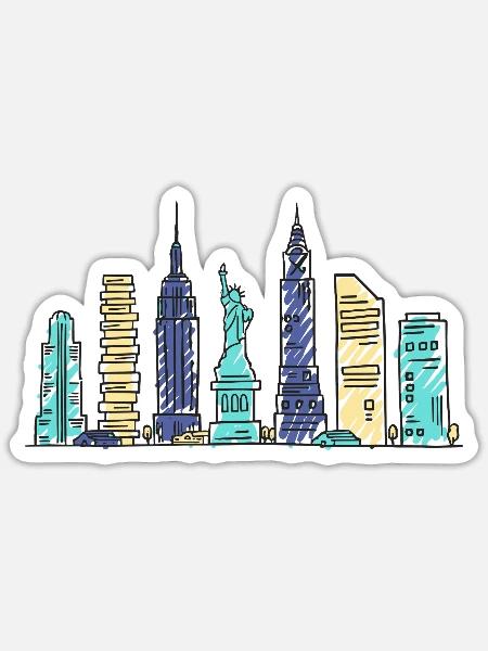 New York City Skyline Empir State Moderne Kunst - Sticker Größe S (10 x 10 cm) - Mattweiß