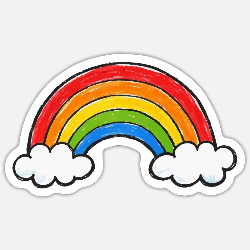 Handgezeichneter Regenbogen - Sticker Größe S (10 x 10 cm) - Mattweiß