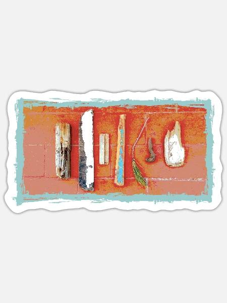 Meereskunst auf Terrakotta Beachgift Strandgut - Sticker Größe S (10 x 10 cm) - Mattweiß