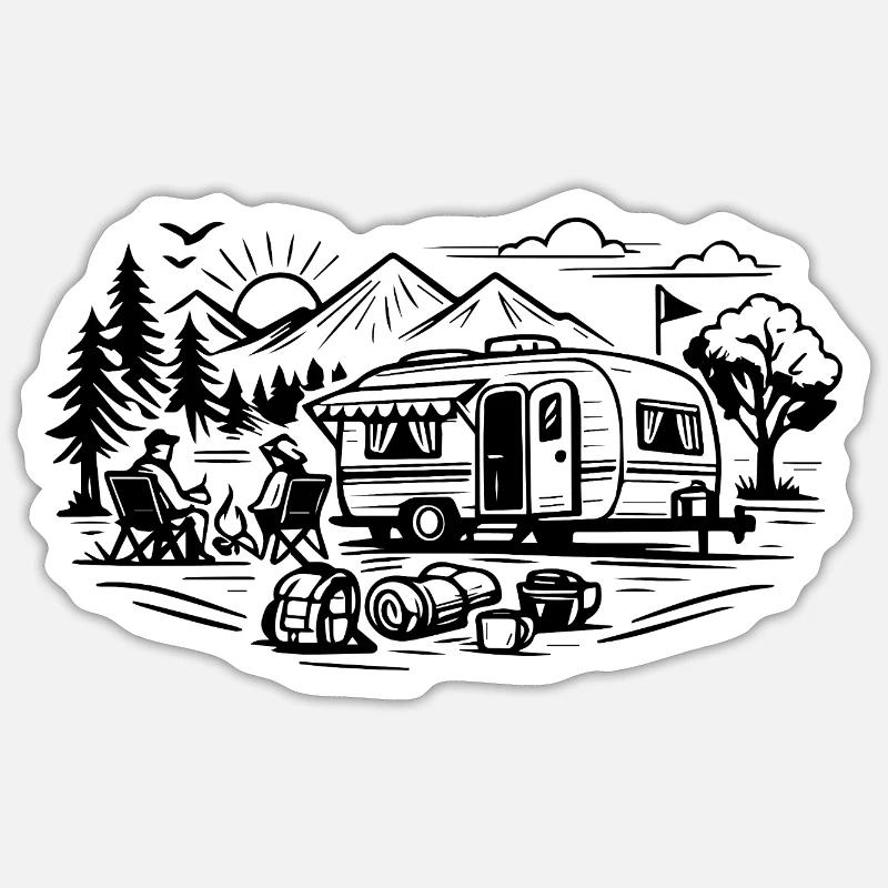 Camping Trailer Landscape - Sticker size S (10 x 10 cm) - white matte