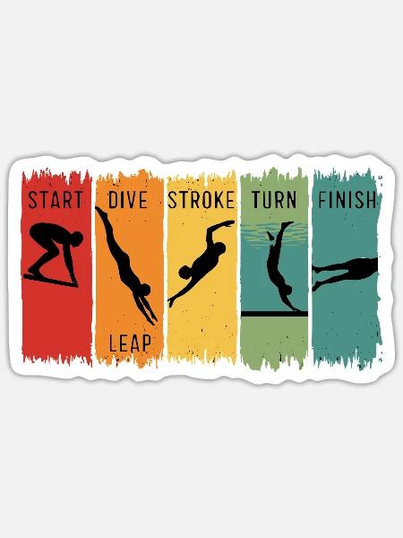 Retro Swimming Steps Start Tauchschwimm-Finish - Sticker Größe S (10 x 10 cm) - Mattweiß
