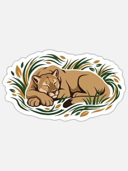 Schlafende Großkatze im Gras - Sticker Größe S (10 x 10 cm) - Mattweiß
