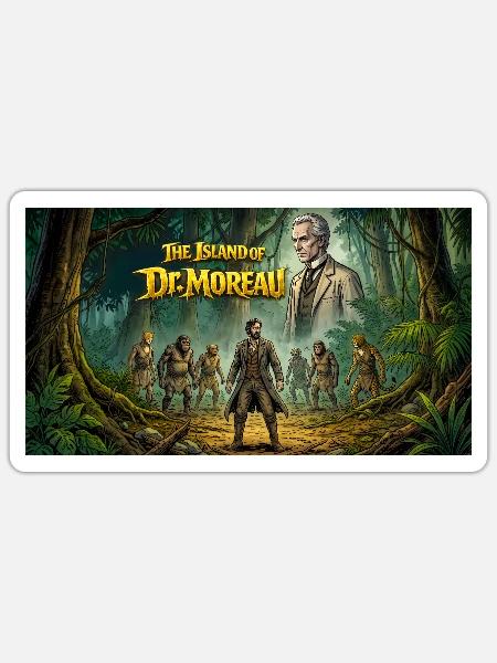 Wissenschaft und Horror: Die Insel von Doktor Moreau - Sticker Größe S (10 x 10 cm) - Mattweiß