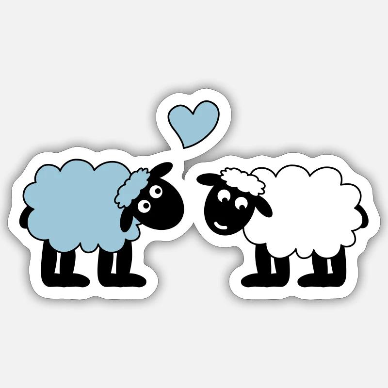 glücklich verliebte Schafe Schäfchen Lämmer Herz - Sticker Größe S (10 x 10 cm) - Mattweiß