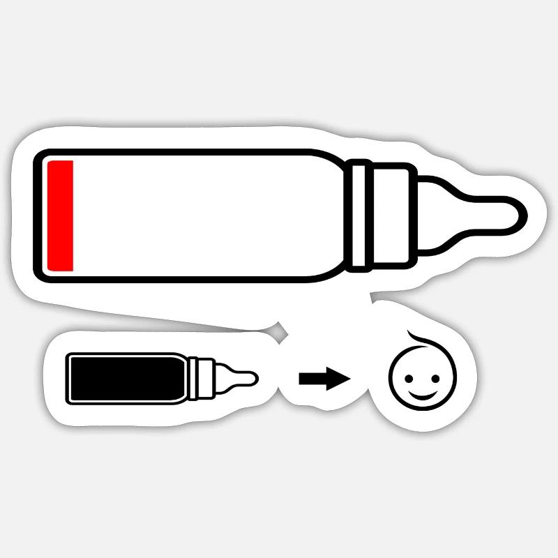 Bébé batterie ou biberon vide - Sticker taille S (10 x 10 cm) - blanc mat