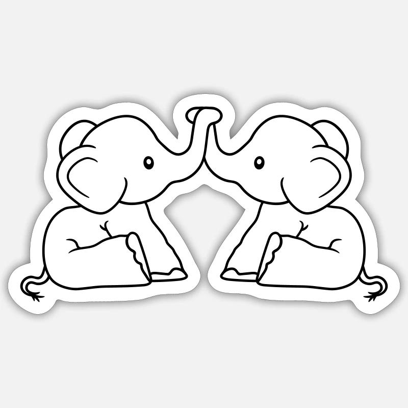 2 amis de l'équipe d'éléphant couple amoureux couples brued - Sticker taille S (10 x 10 cm) - blanc mat
