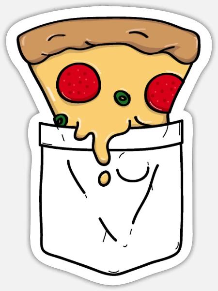 Pizza Pizzastück Brusttasche - Sticker Größe S (10 x 10 cm) - Mattweiß