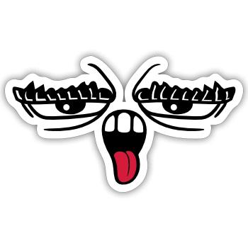 tongue stick out mouth 2 eyebrows eyes - Sticker size S (10 x 10 cm) - white matte - Front
