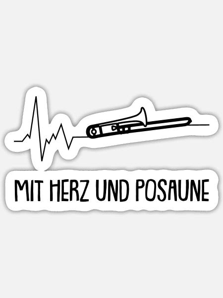 Mit Herz und Posaune - Sticker Größe S (10 x 10 cm) - Mattweiß