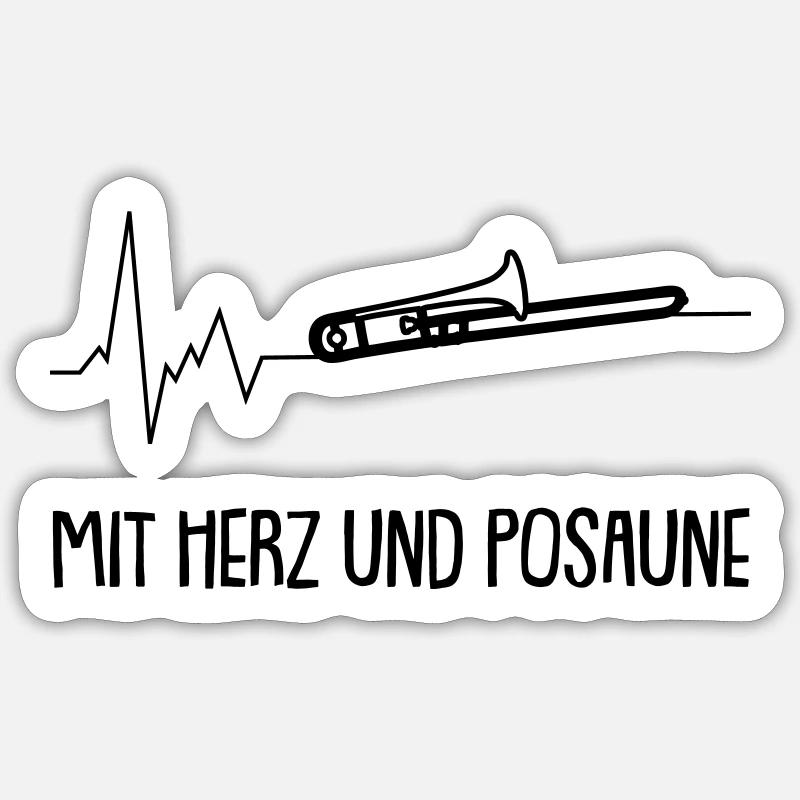 Mit Herz und Posaune - Sticker Größe S (10 x 10 cm) - Mattweiß
