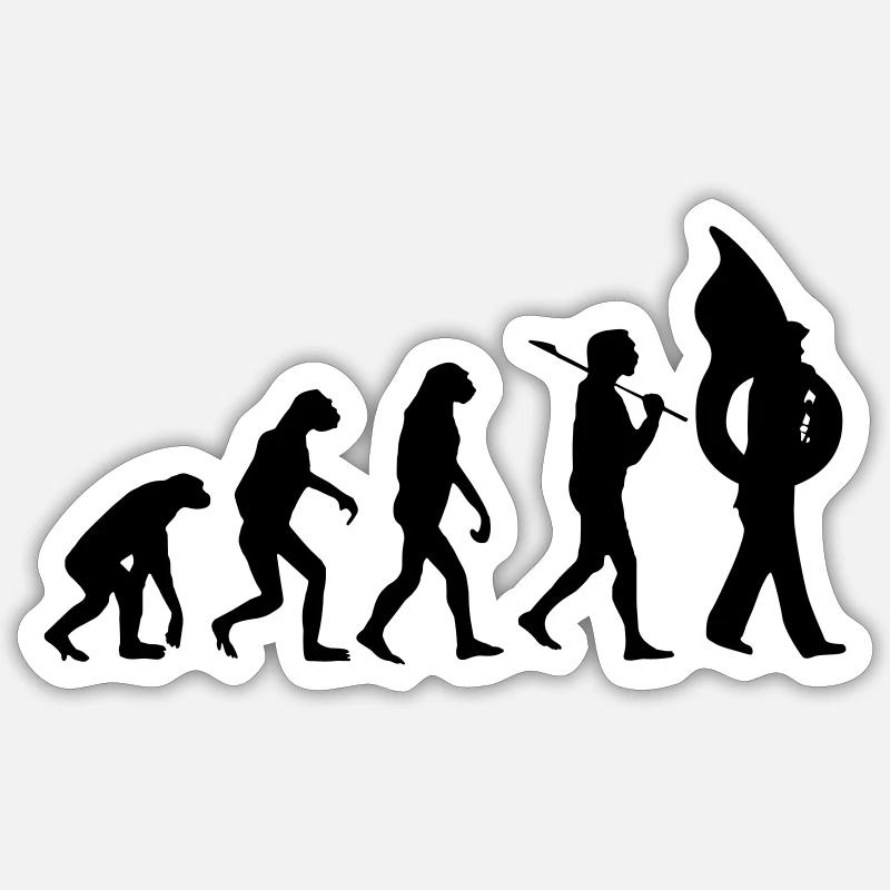 Tuba Evolution fanfare drôle de Darwin Sticker taille S (10 x 10 cm)