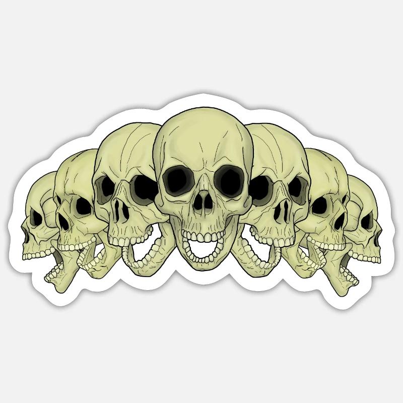 7 Totenköpfe - Sticker Größe S (10 x 10 cm) - Mattweiß