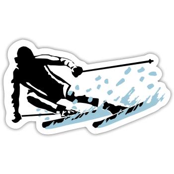 Skifahren - flotter Skifahrer und Schnee - Sticker Größe S (10 x 10 cm) - Mattweiß - Vorne