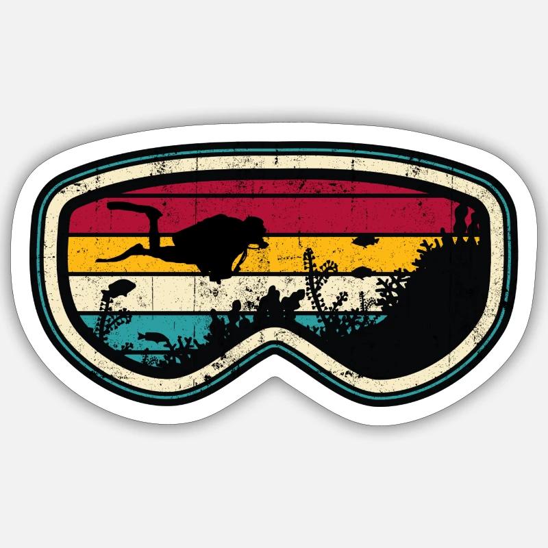 Retro Diver Sunset Silhouette - Sticker taille S (10 x 10 cm) - blanc mat