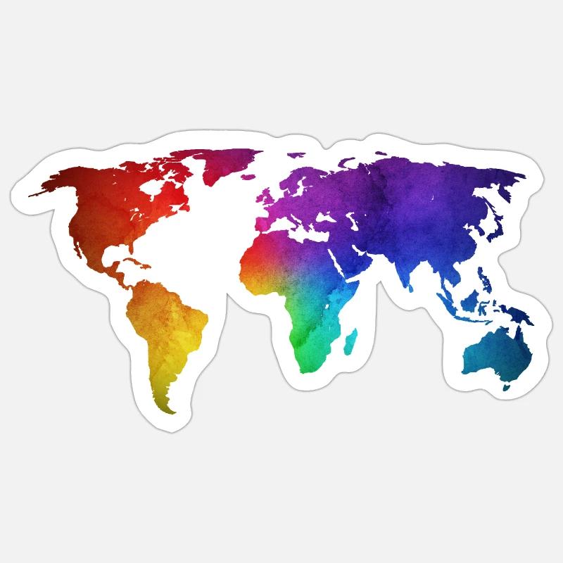 Conception de carte du monde/globe avec la couleur funky d’arc-en-ciel - Sticker taille S (10 x 10 cm) - blanc mat