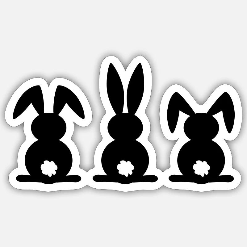 Kaninchen-Silhouette. Frohe Ostern oder Osterfeier. Ei. - Sticker Größe S (10 x 10 cm) - Mattweiß