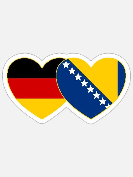 Deutschland Bosnien Flagge Herz - Sticker Größe S (10 x 10 cm) - Mattweiß