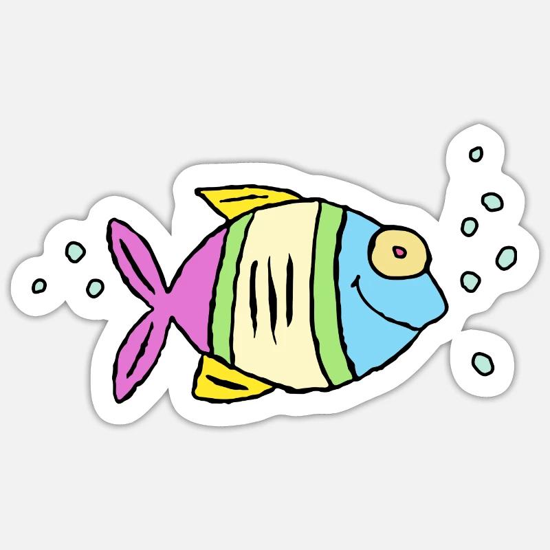 Poisson Cichlide Eau Mer Graffiti Dessin - Sticker taille S (10 x 10 cm) - blanc mat