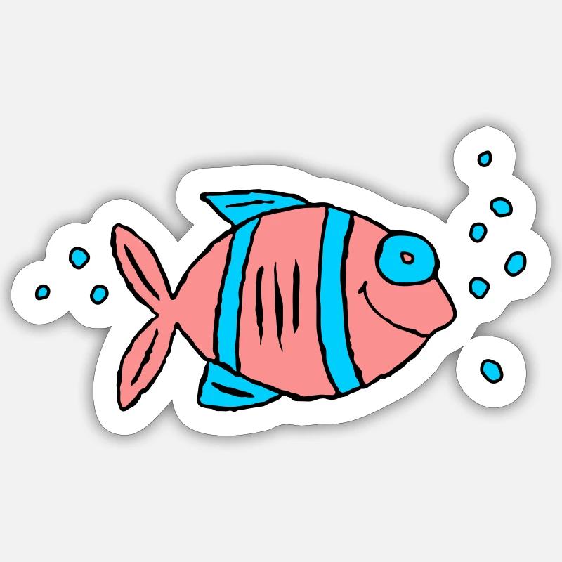 Fisch Buntbarsch Wasser Meer Graffiti Zeichnung - Sticker Größe S (10 x 10 cm) - Mattweiß