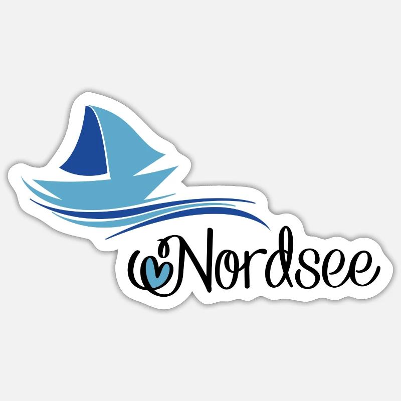 Nordsee Design mit Segelboot - Sticker Größe S (10 x 10 cm) - Mattweiß