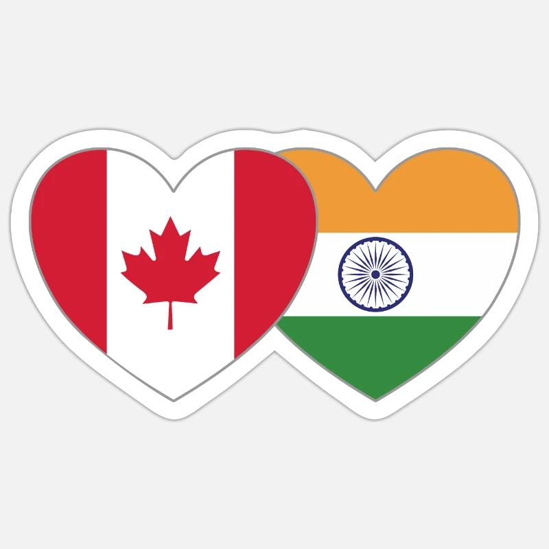 Canada Inde Flag Heart - Sticker taille S (10 x 10 cm) - blanc mat