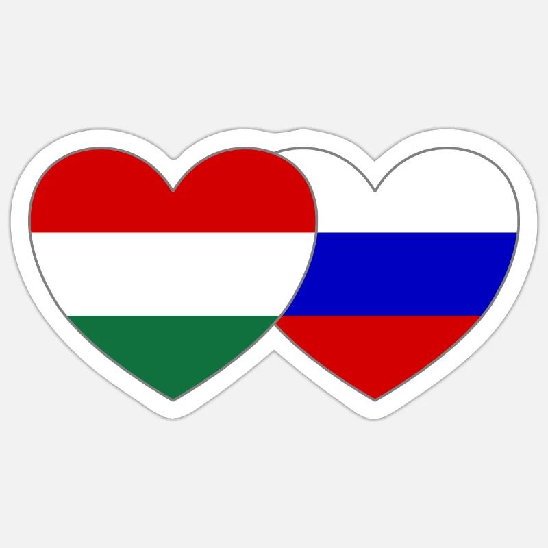 Hongrie Russie Drapeau Cœur - Sticker taille S (10 x 10 cm) - blanc mat