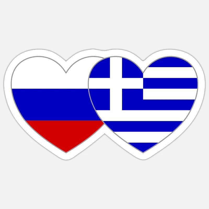 Russie Grèce Flag Coeur - Sticker taille S (10 x 10 cm) - blanc mat