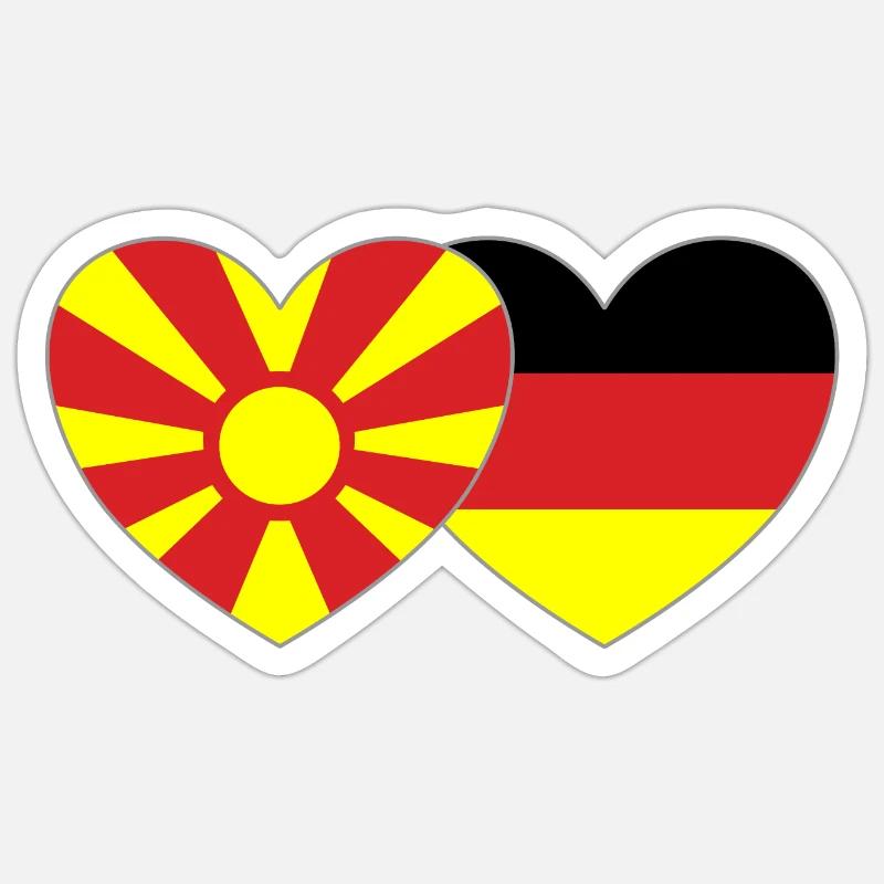 Macédoine Allemagne Drapeau Coeur - Sticker taille S (10 x 10 cm) - blanc mat
